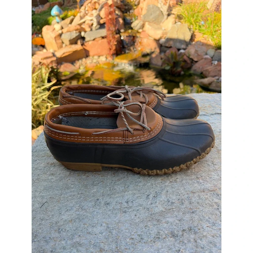 LL Bean Boots Mens 11 Rubber Moc Brown Navy Waterproof Rain Shoes Maine Made